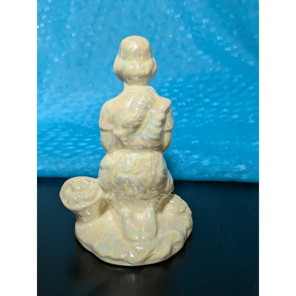 Vintage Holland Mold Iridescent White Nativity Figurine Shepherd w Lamb Standing